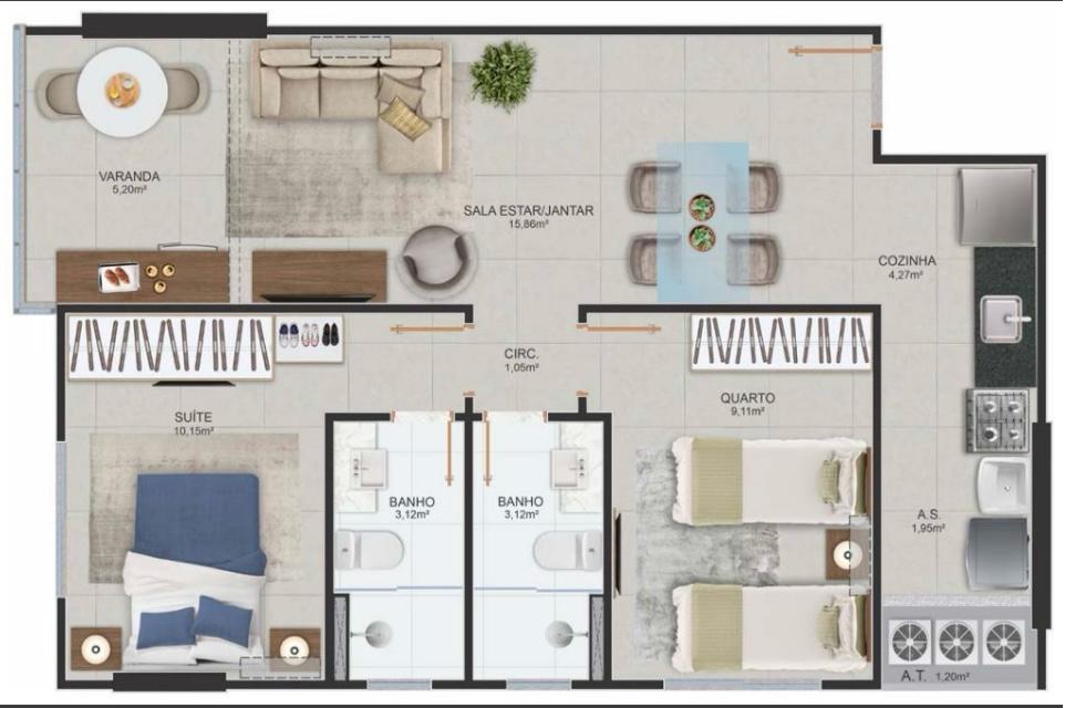 Apartamento à venda com 2 quartos, 62m² - Foto 9